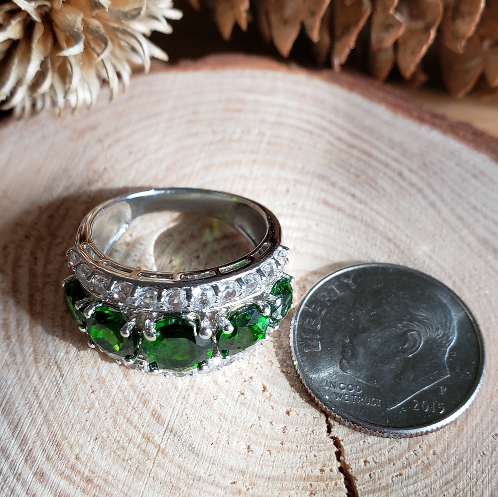 ⚫ Chrome Diopside & White Topaz Sterling Silver Ring - Picture 2 of 8